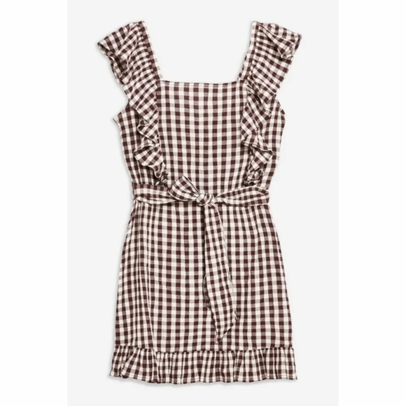 TOPSHOP Gingham Ruffle Mini Dress Sz 8 - Picture 1 of 8